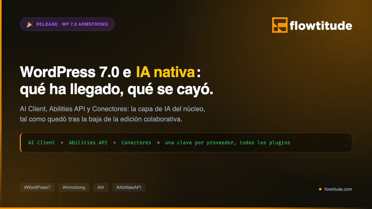 WordPress 7.0 «Armstrong» y la IA: qué ha llegado de verdad, qué se cayó y qué cambia para quien desarrolla