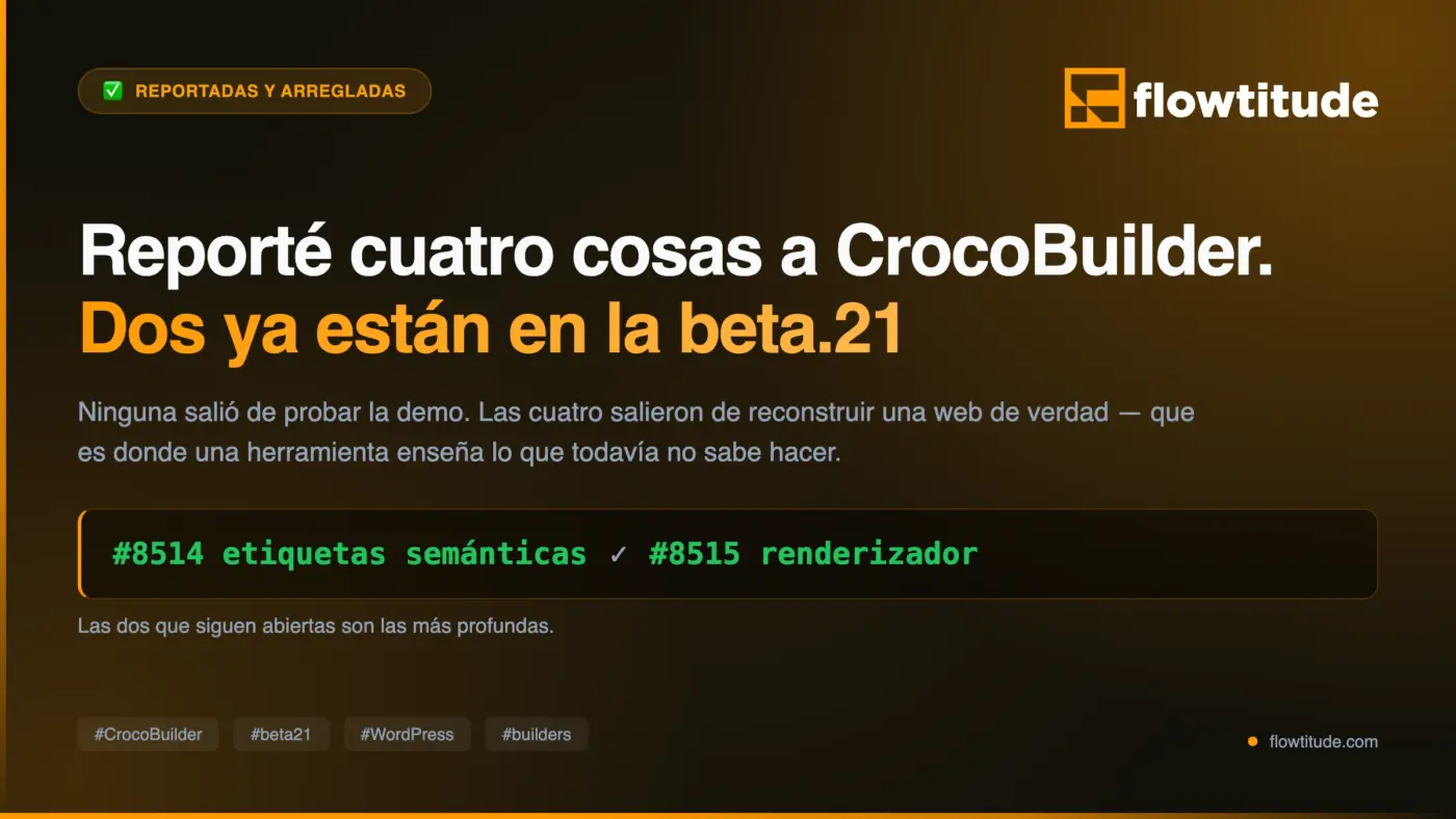 Reporté cuatro cosas a CrocoBuilder. Dos ya están arregladas