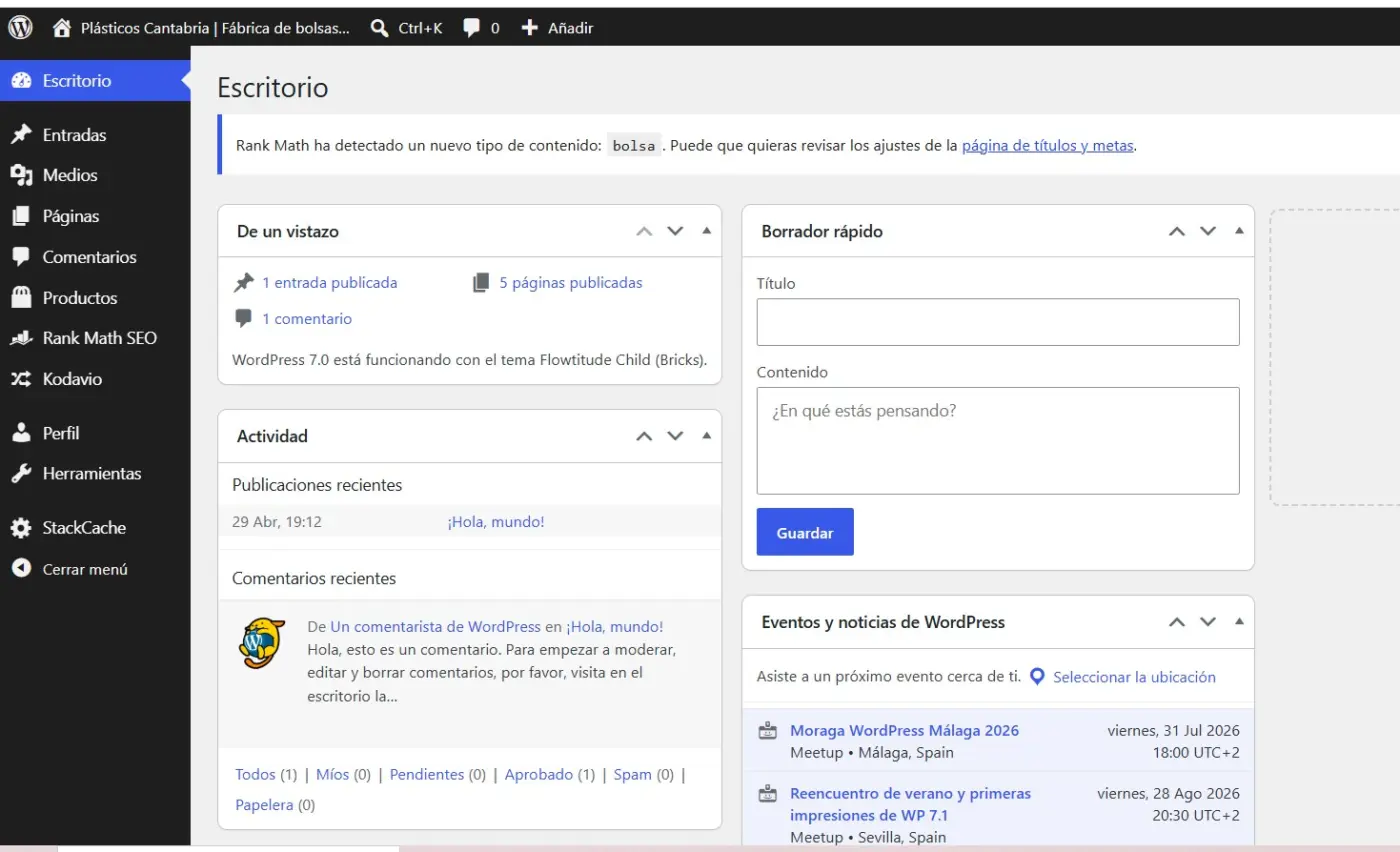 Kodavio se muestra en el menú de Wordpress para el perfil Editor
